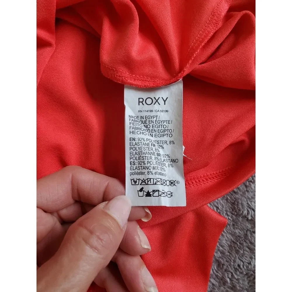 ROXY Long Sleeve Rash Guard Shirt Swim Surf.  Pink White Text Logo Size Girls M